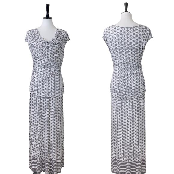 Max Studio Women's Gray White Maxi Skirt Drape Neck Shirred Top Set Size M/L - Picture 10 of 10